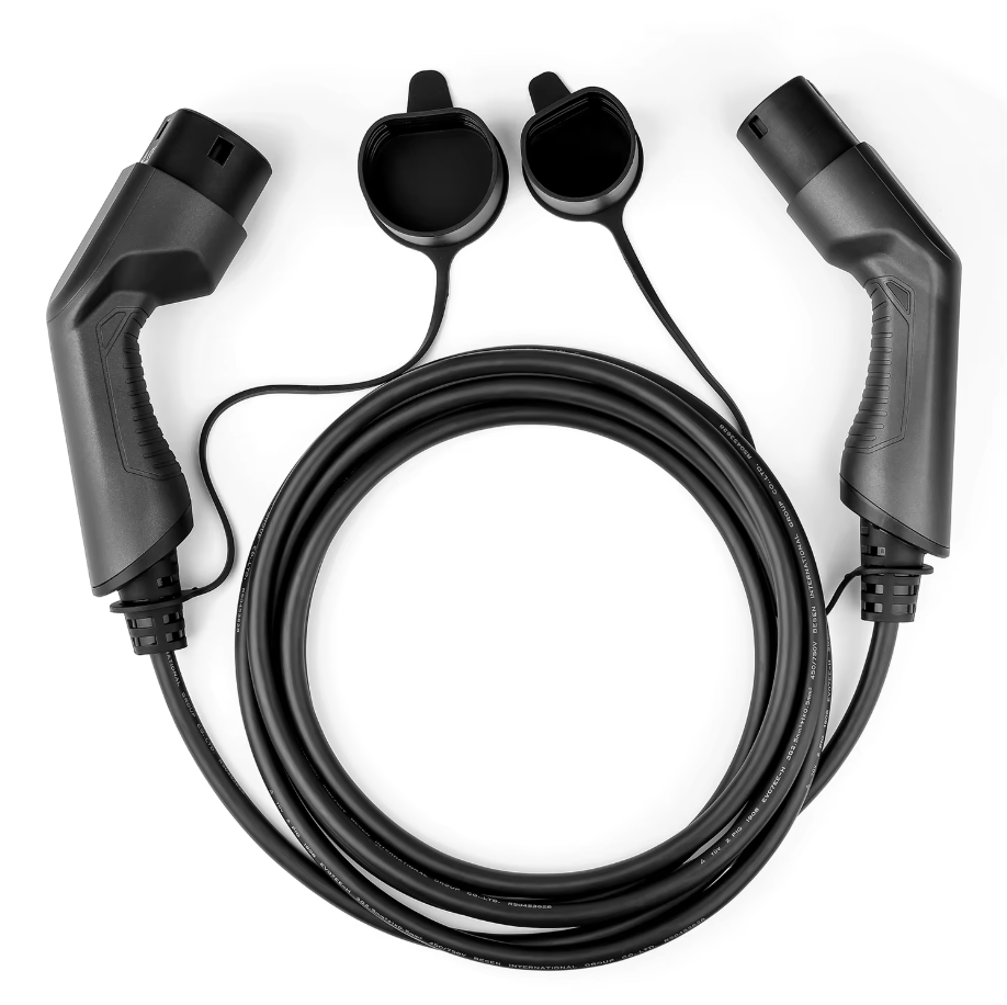 câble de recharge type 2 vers type 2 mode 3 noir avec capuchons de protection,