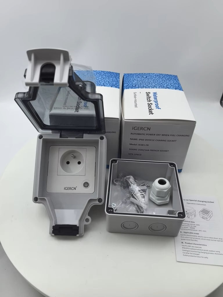 Prise Renforcée 16A pour Voiture Électrique (3.7kW) - IP66 avec Arrêt Automatique