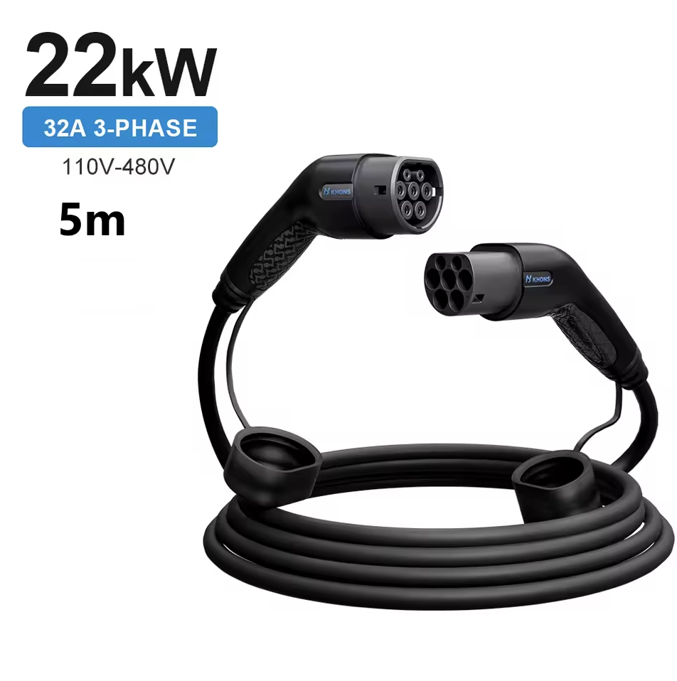 Câble de Recharge voiture elecrique Type 2 à Type 2 mode 3 – 7kW / 11kW / 22kW | 16A & 32A | Noir