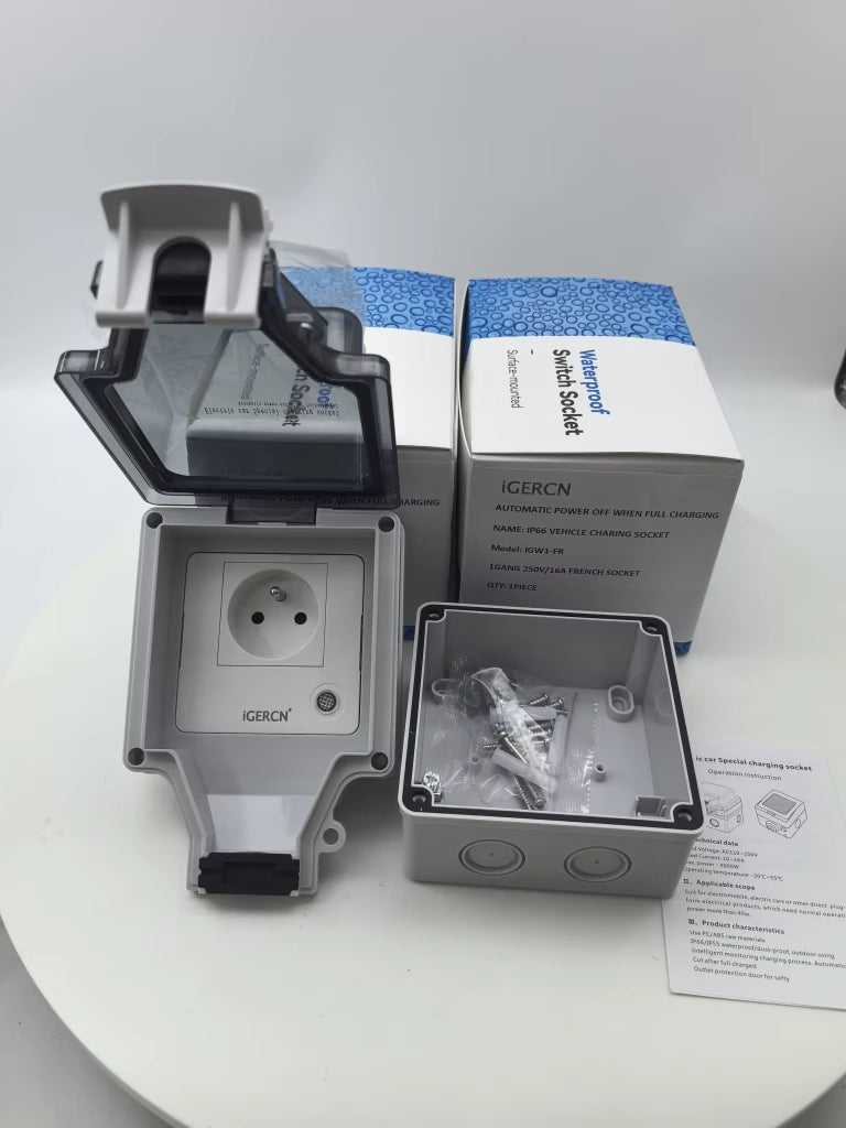 Pack Station de Charge 3.7kW Prêt à Poser : Chargeur BN20 + Prise Prisy + Disjoncteur Type A