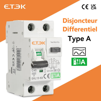 Disjoncteur Différentiel Borne de Recharge 7kW (40A Type A 30mA)