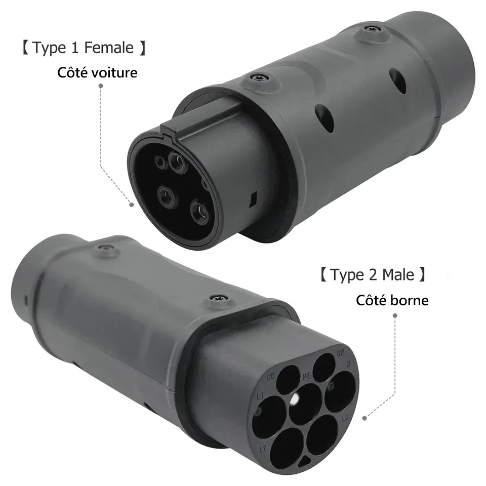 Adaptateur de recharge Type 2 vers Type 1 (J1772) – 32A