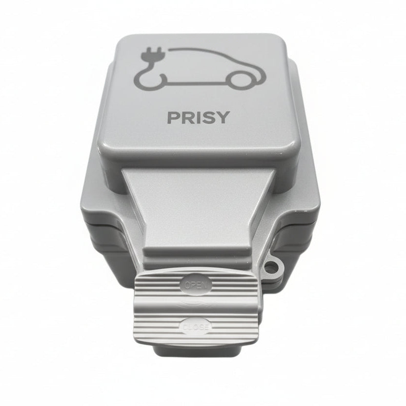 Détail du clapet de fermeture et du système de détection magnétique de la prise murale PRISY 16A