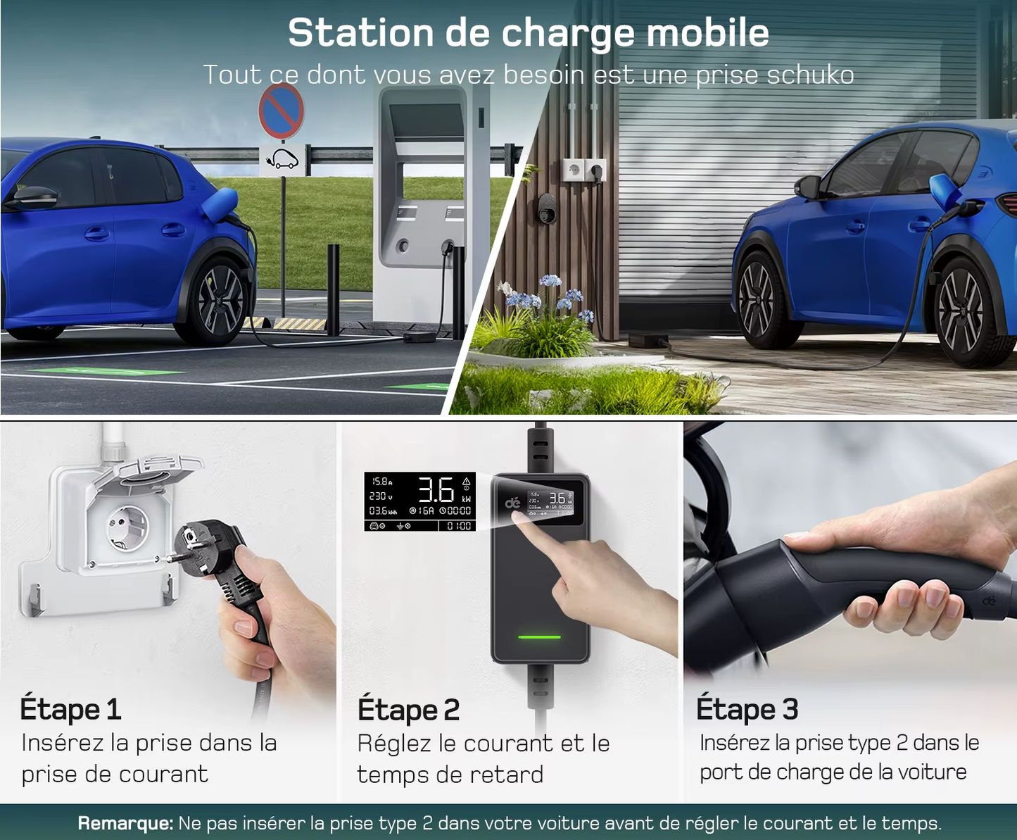 Chargeur Portable Type 2 (3,7kW) pour Véhicules Électriques