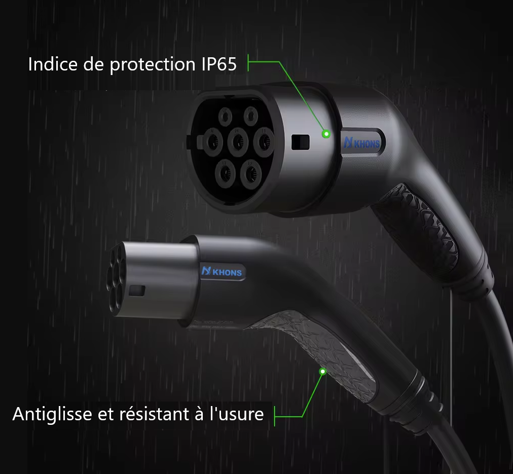 Câble de Recharge voiture elecrique Type 2 à Type 2 mode 3 – 7kW / 11kW / 22kW | 16A & 32A | Noir