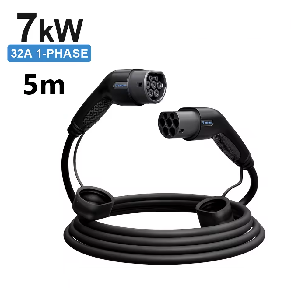 Câble de Recharge voiture elecrique Type 2 à Type 2 mode 3 – 7kW / 11kW / 22kW | 16A & 32A | Noir