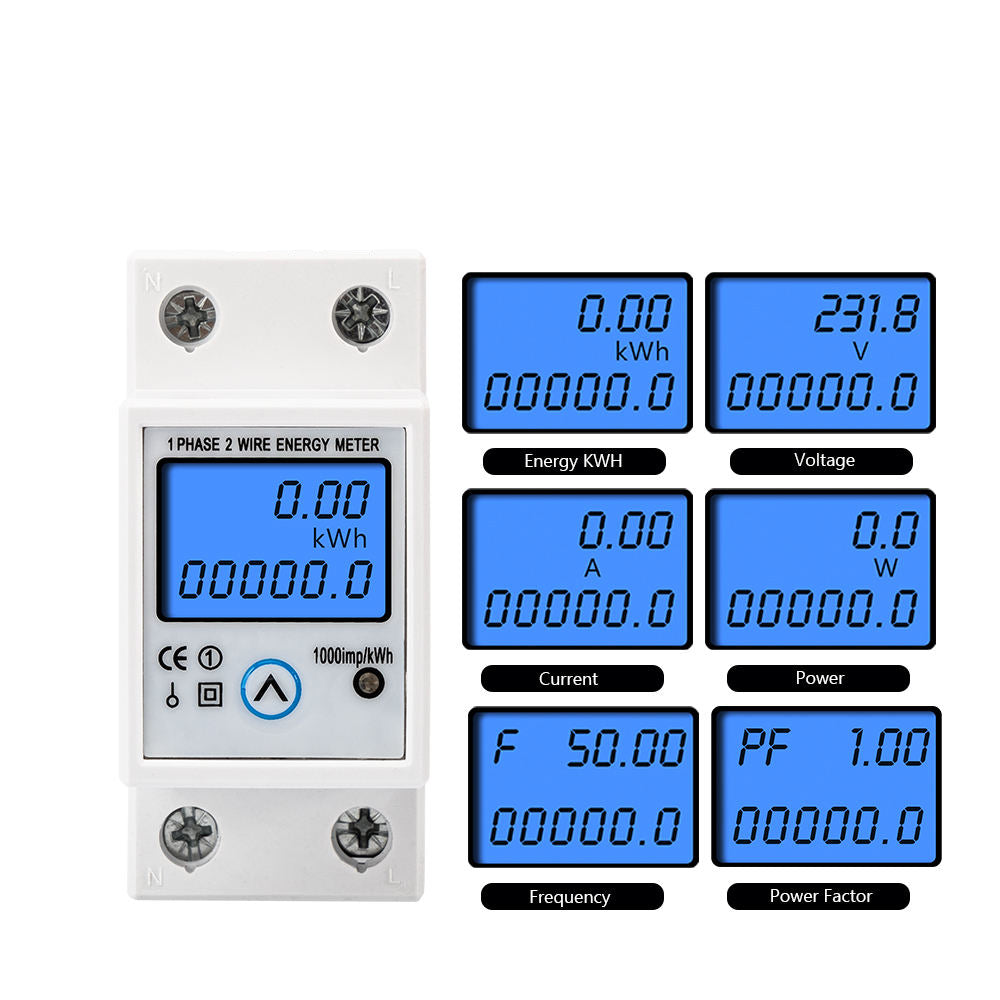 compteur energie avec mesure tension, frequence, puissance, energie, facteur de puissance et courant