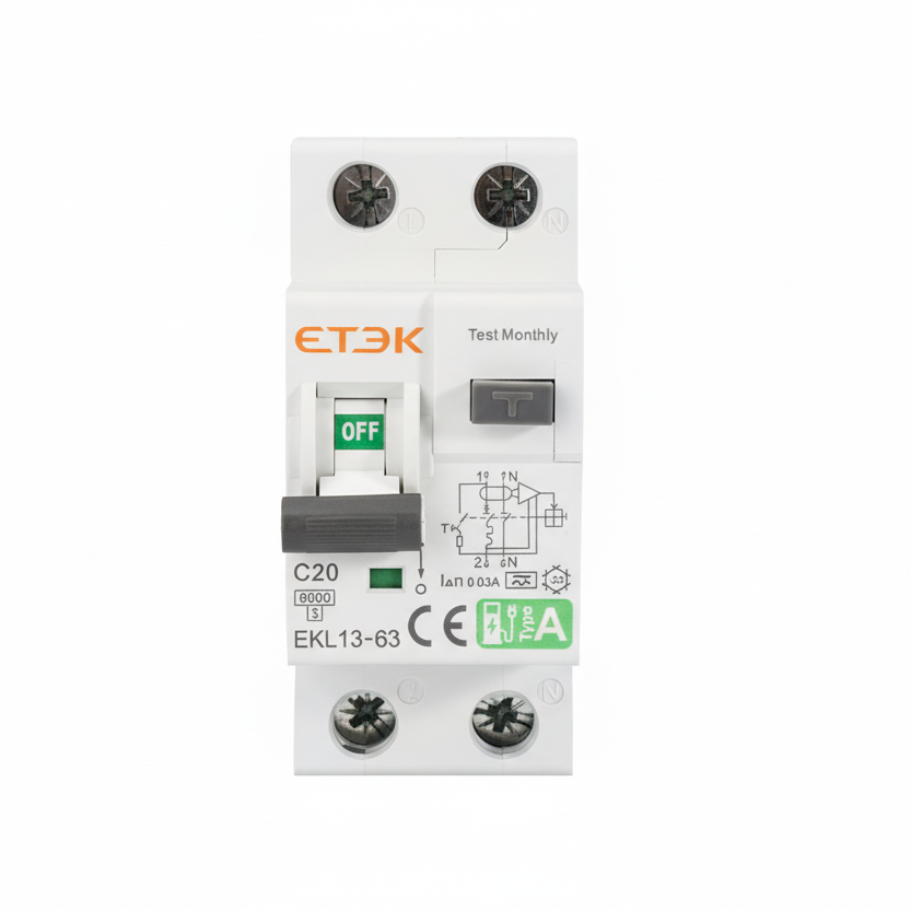 ETEK Disjoncteur Différentiel 20A Type A (RCBO) – Protection Spéciale Voiture Électrique – 30mA, 6kA