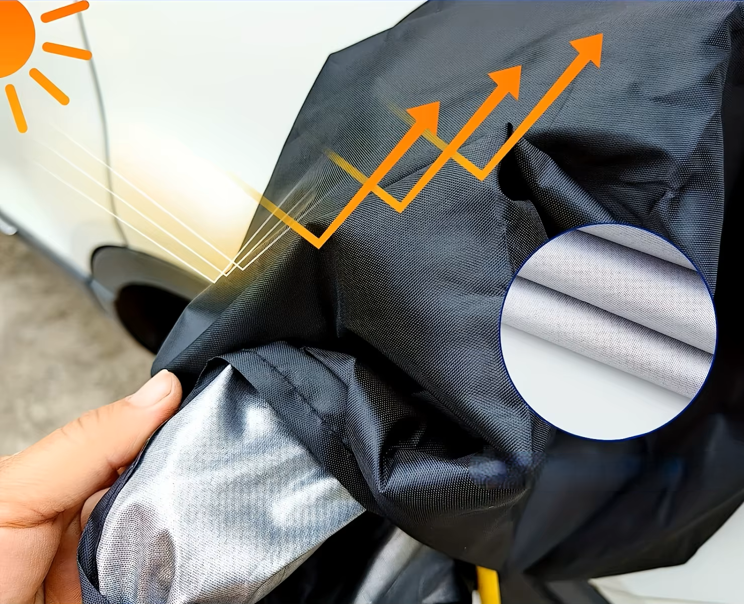 Housse de protection VE avec revêtement intérieur argenté anti-UV et thermique.