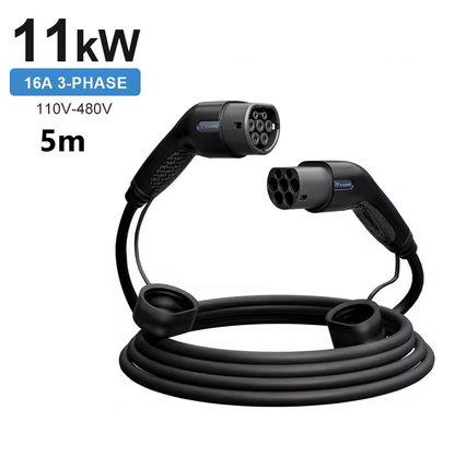 Câble de Recharge voiture elecrique Type 2 à Type 2 mode 3 – 7kW / 11kW / 22kW | 16A & 32A | Noir