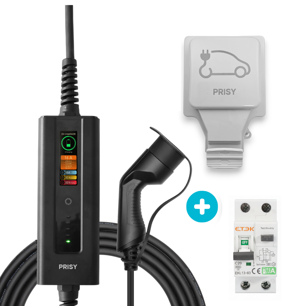 Kit Recharge Voiture Électrique 3,7 kW : Chargeur Portable + Prise Renforcée + Disjoncteur