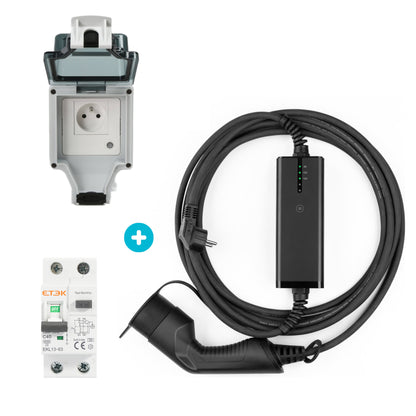 Pack Station de Charge 3.7kW Prêt à Poser : Chargeur BN20 + Prise Prisy + Disjoncteur Type A